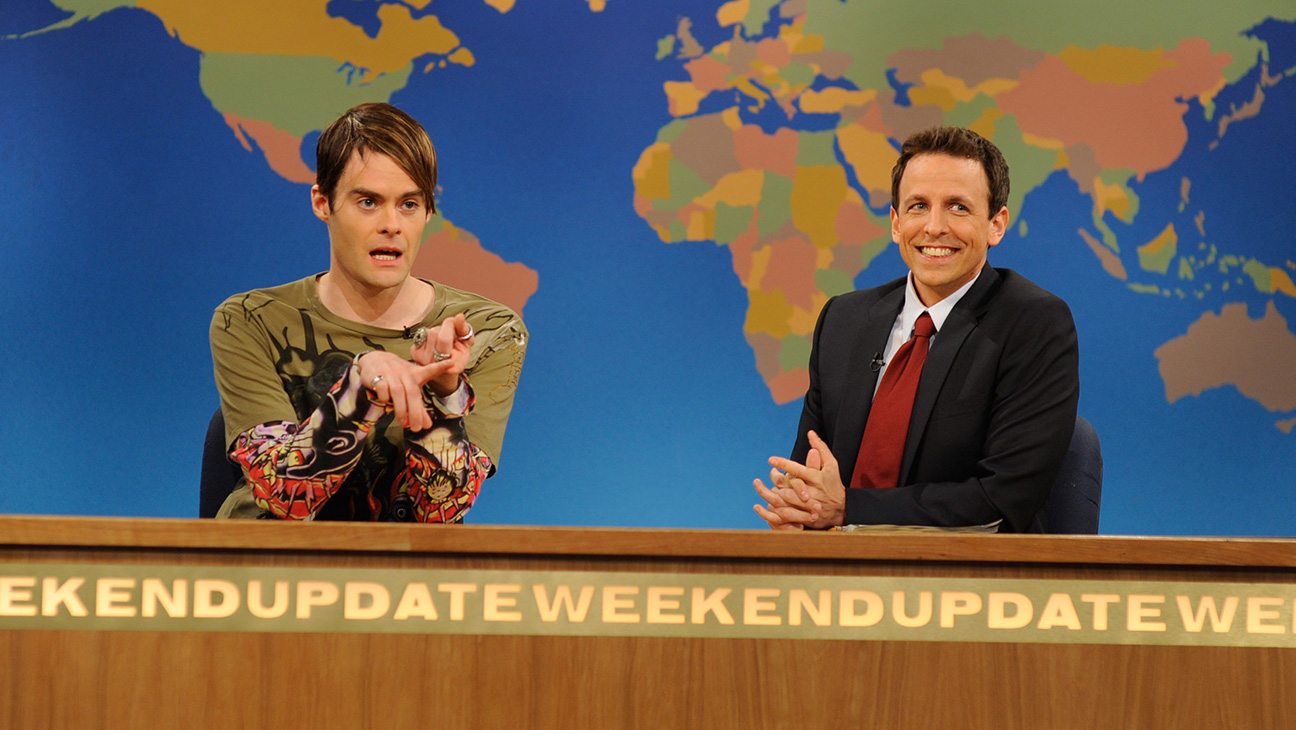 Bill Hader (as Stefon) and Seth Meyers on 'SNL'